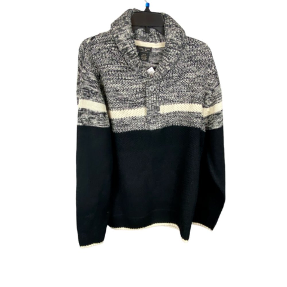 Cowl Neck Sweater men (Park Slope) Bk/Grey XL, NEW WITH TAGS